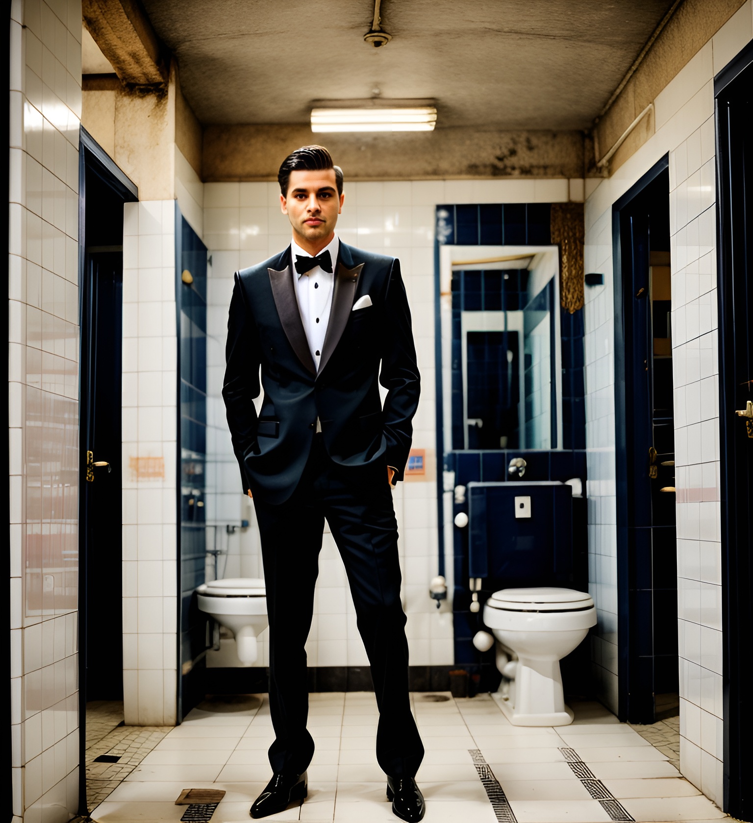 chrisevans a man in a dirtypublic bathroom, tuxedo, portrait PMJG.jpg